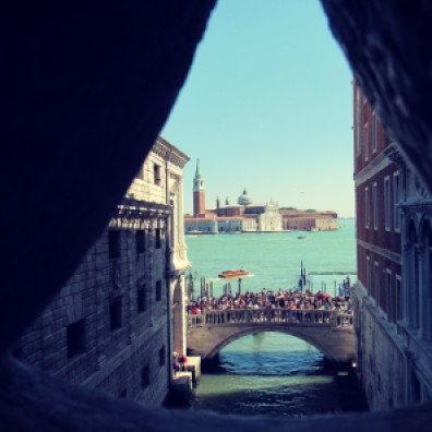 View of the Venetian Lagoon from the Bridge of Sighs, and the crowd that throngs St. Marks' everyday